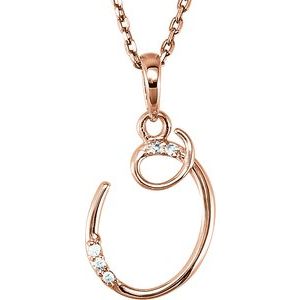 14K Rose Gold .025 CTW Natural Diamond Initial O 18" Necklace