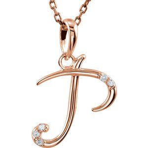 14K Rose Gold .025 CTW Natural Diamond Initial P 18" Necklace