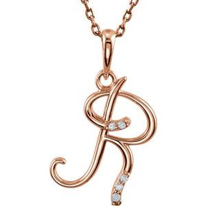 14K Rose Gold .025 CTW Natural Diamond Initial R 18" Necklace