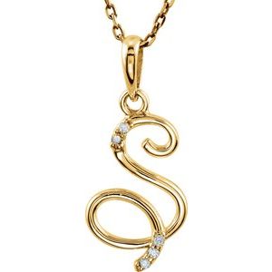 14K Yellow Gold .02 CTW Natural Diamond Initial S 18" Necklace