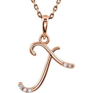 14K Rose Gold .025 CTW Natural Diamond Initial T 18" Necklace