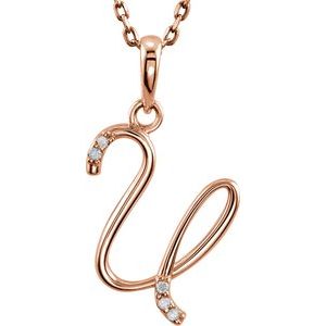 14K Rose Gold .025 CTW Natural Diamond Initial U 18" Necklace
