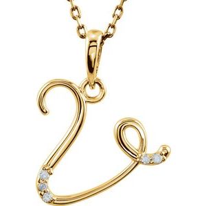 14K Yellow Gold .025 CTW Natural Diamond Initial V 18" Necklace