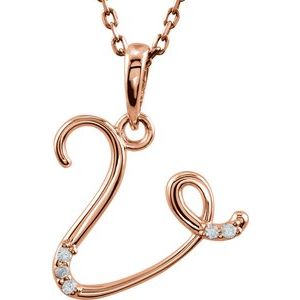 14K Rose Gold .02 CTW Natural Diamond Initial V 18" Necklace