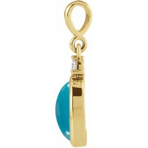 14K Yellow 12x10 mm Natural Turquoise & .03 CT Natural Diamond Cabochon Pendant