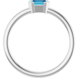 14K White Gold Natural Blue Zircon Family Stackable Ring