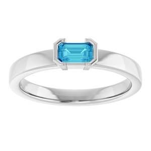 14K White Gold Natural Blue Zircon Family Stackable Ring