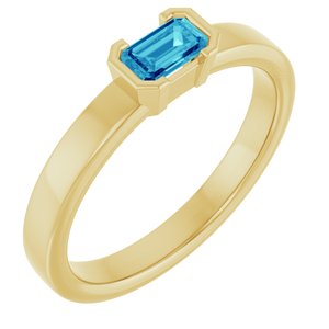 14K Yellow Gold Natural Blue Zircon Family Stackable Ring