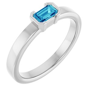 Sterling Silver Natural Blue Zircon Family Stackable Ring