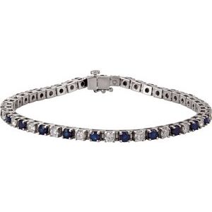 14K White Gold Natural Blue Sapphire &  2 3/8 CTW Natural Diamond Line 7" Bracelet