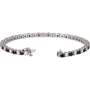 14K White Gold Natural Blue Sapphire &  2 3/8 CTW Natural Diamond Line 7" Bracelet – image 2