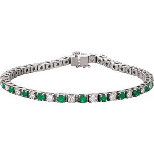 14K White Gold Natural Emerald & 2 1/3 CTW Natural Diamond Line 7"  Bracelet