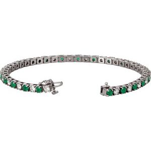 14K White Gold Natural Emerald & 2 1/3 CTW Natural Diamond Line 7"  Bracelet – image 2