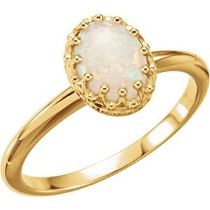 14K Yellow Gold Natural White Opal Crown Ring