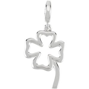 14K White Gold Four-Leaf Clover Charm/Pendant