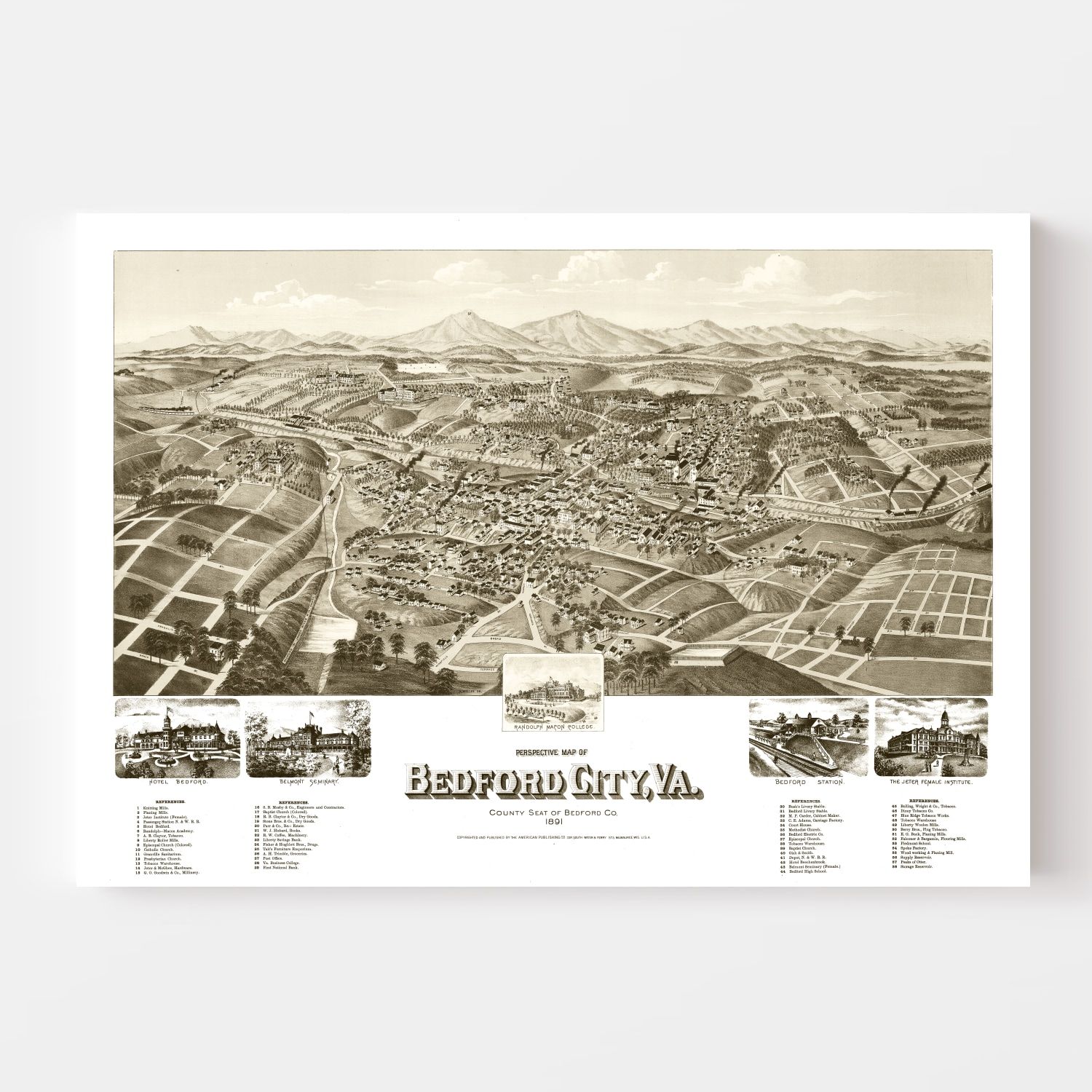 Vintage Map of Bedford City, Virginia 1891