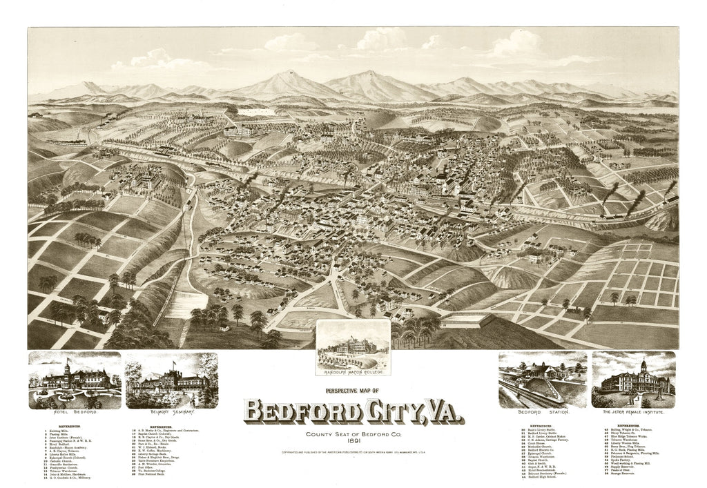 Vintage Map of Bedford City, Virginia 1891