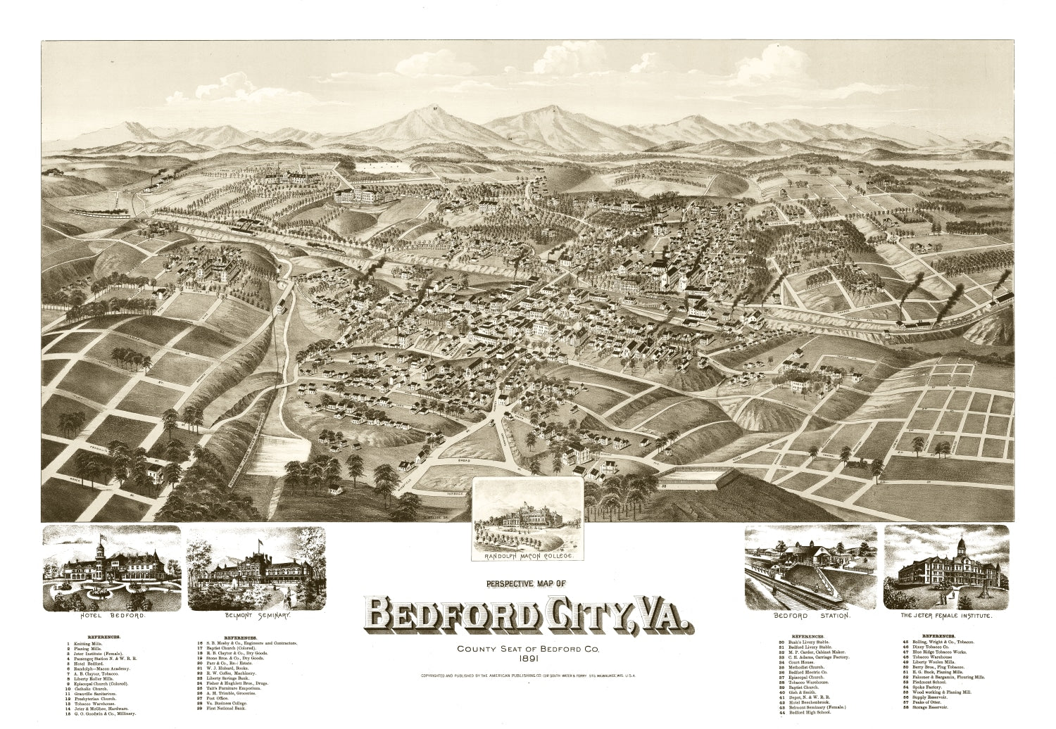 Vintage Map of Bedford City, Virginia 1891