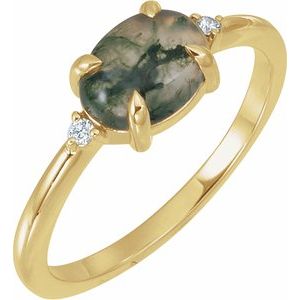 14K Yellow Gold Natural Moss Agate & .03 CTW Natural Diamond Ring