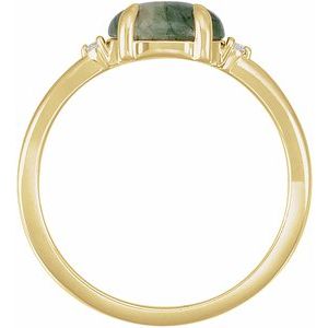 14K Yellow Gold Natural Moss Agate & .03 CTW Natural Diamond Ring