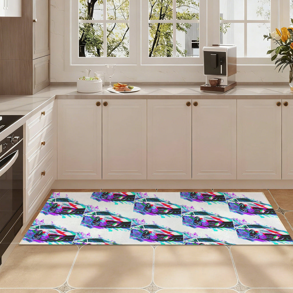 Fast Sports Car Washable Faux Microfiber Runner Rug 60" x 22" | Ship From USA