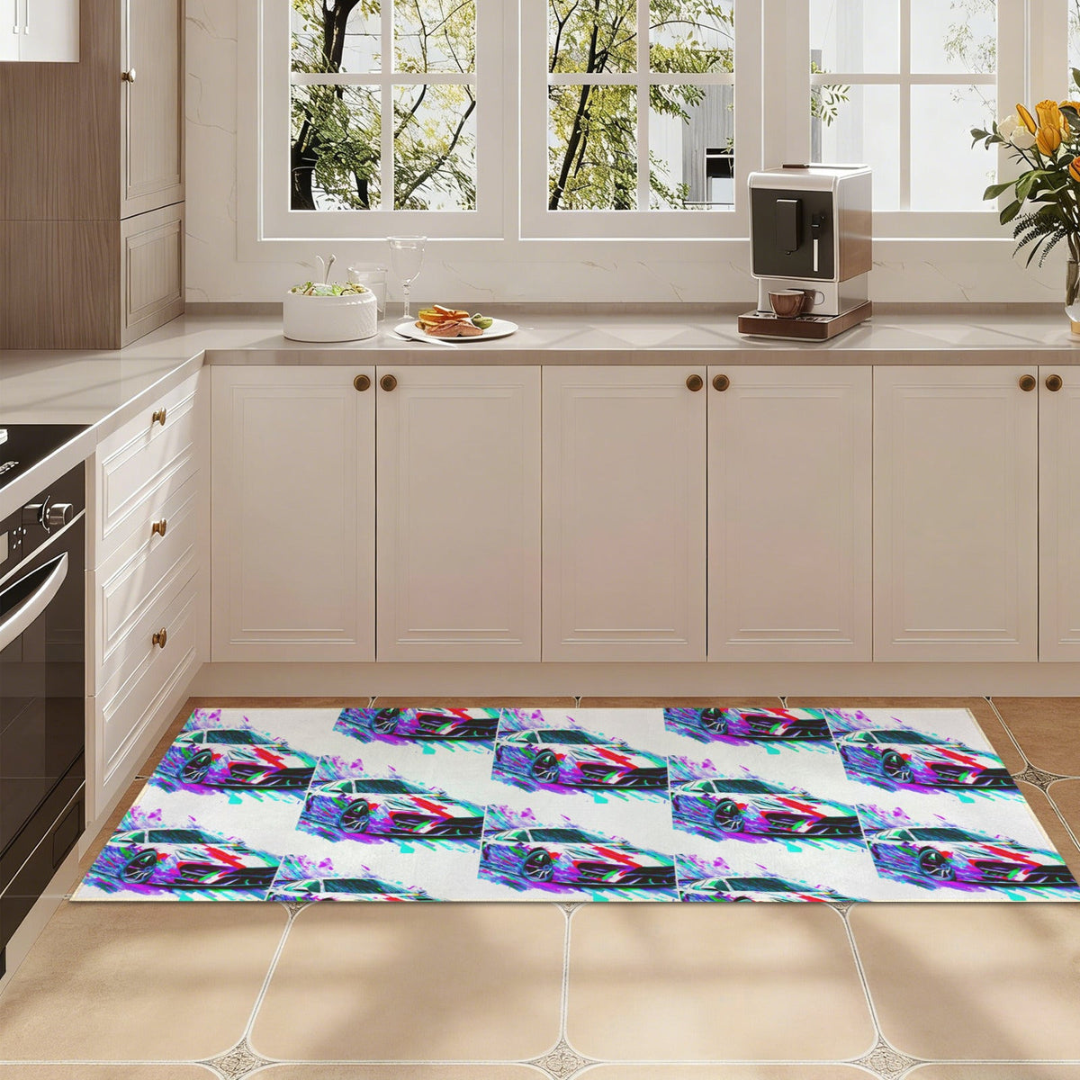 Fast Sports Car Washable Faux Microfiber Runner Rug 60" x 22" | Ship From USA