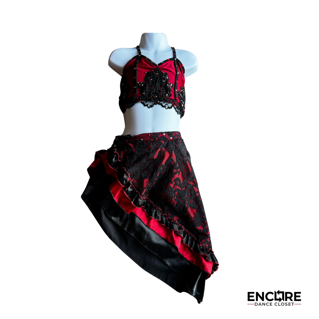 Fiery Flamenco-Inspired Two-Piece with Skirt