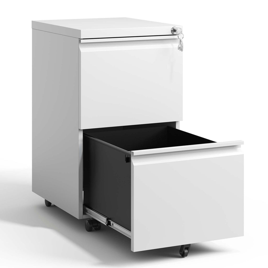 Antique White 2 Drawer Metal Mobile File Cabinet with Lock for Legal/Letter/A4 Size