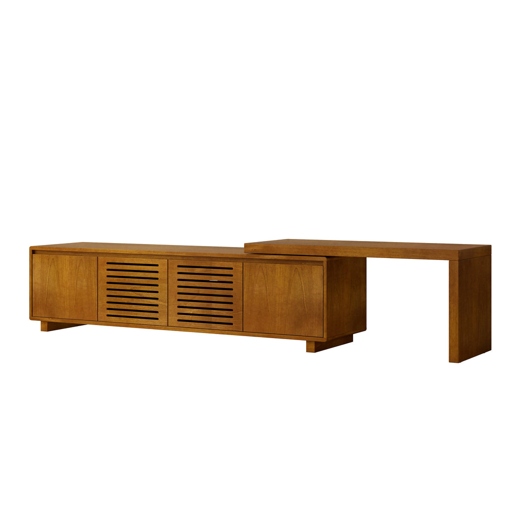 63' Mid-Century Modern Extendable TV Stand for TVs up to 75', Media Console TV Cabinet for Living Room, Farmhouse Entertainment Cabinet with Storage & Adjustable Panel