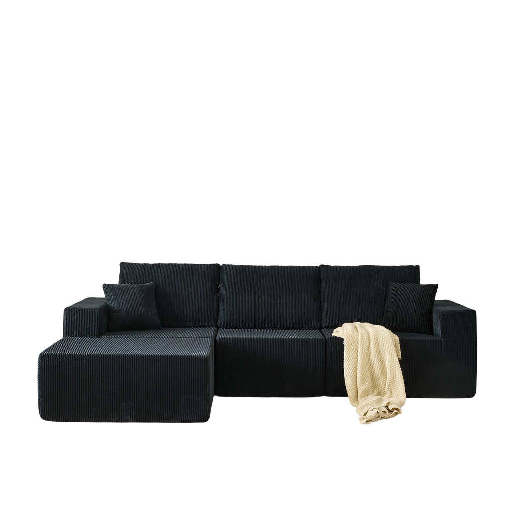 110' Cloud Modular Sectional Sofa,Boneless Couch, No Assembly, 3 seater with Ottoman & 2 Pillows, Perfect for Living Rooms and Bedrooms