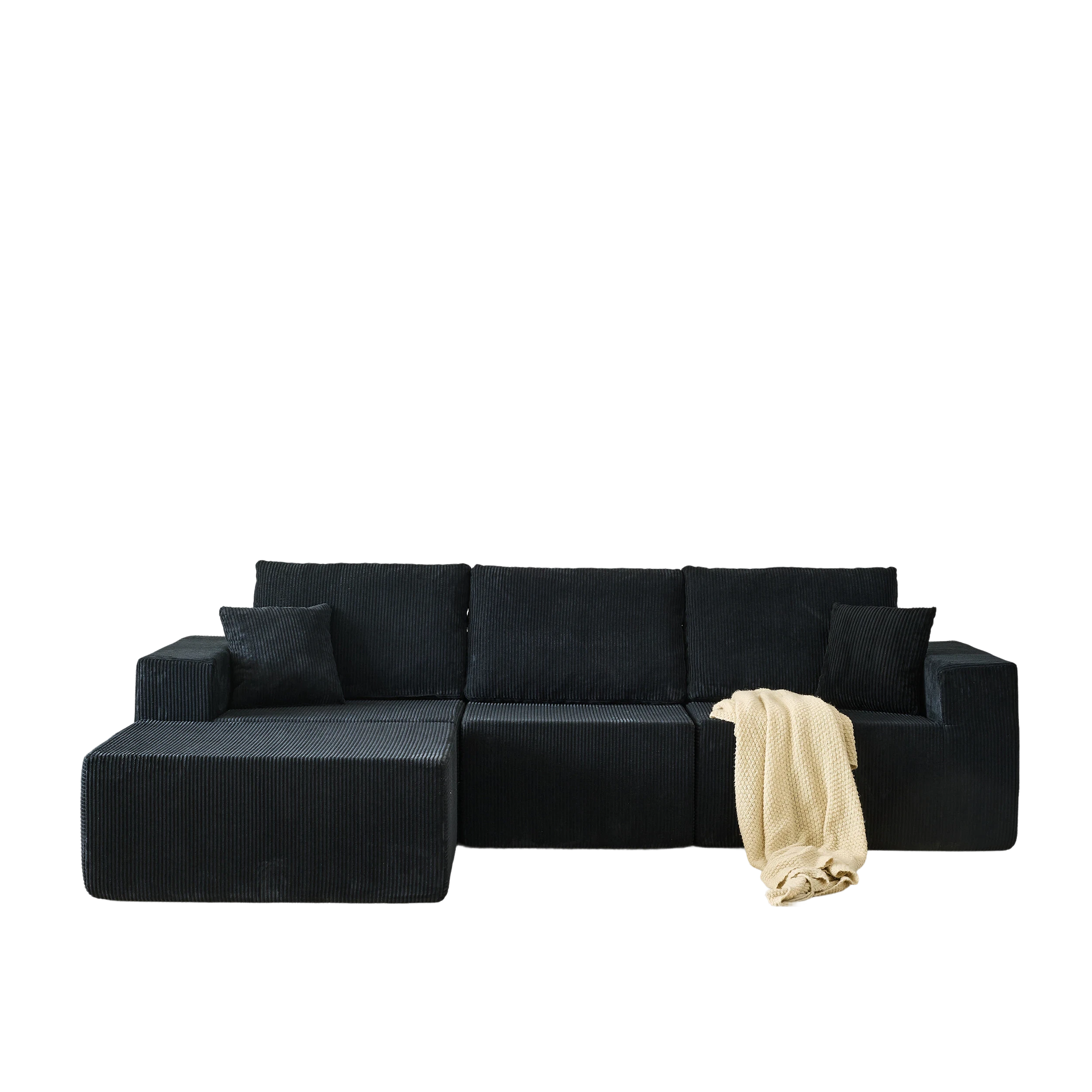 110' Cloud Modular Sectional Sofa,Boneless Couch, No Assembly, 3 seater with Ottoman & 2 Pillows, Perfect for Living Rooms and Bedrooms