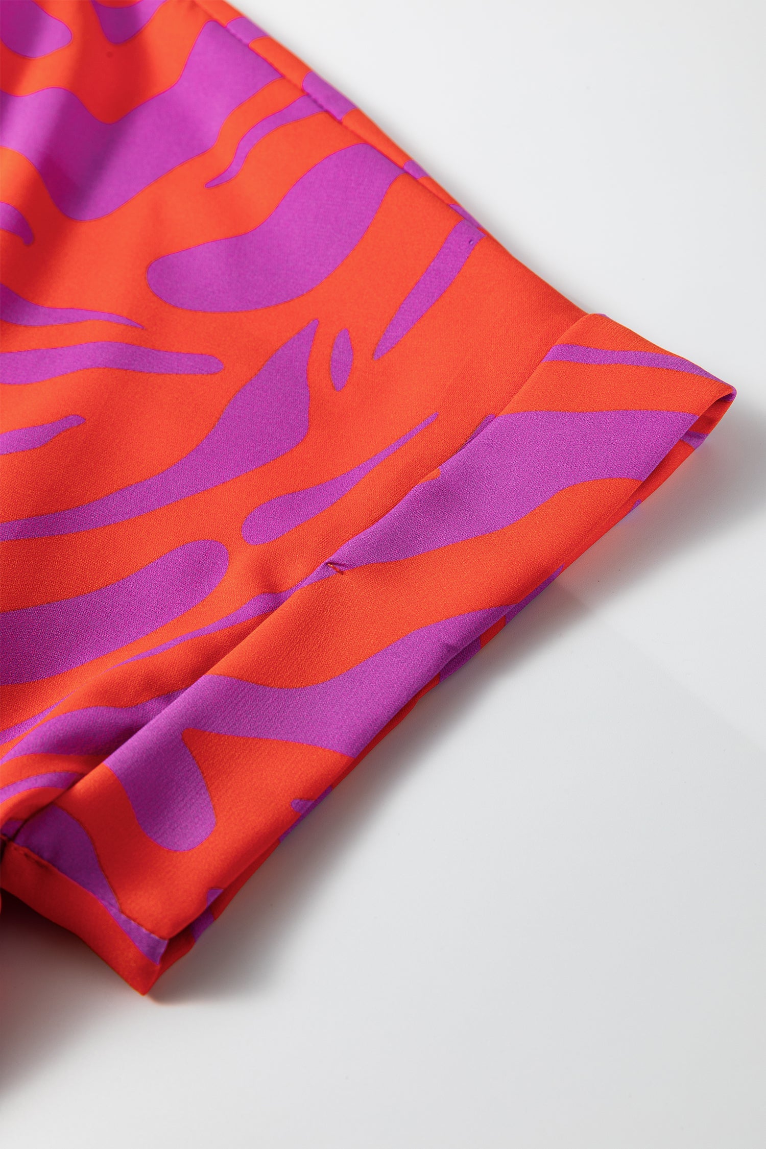 V-Neck Abstract Short Sleeve Cuff Blouse