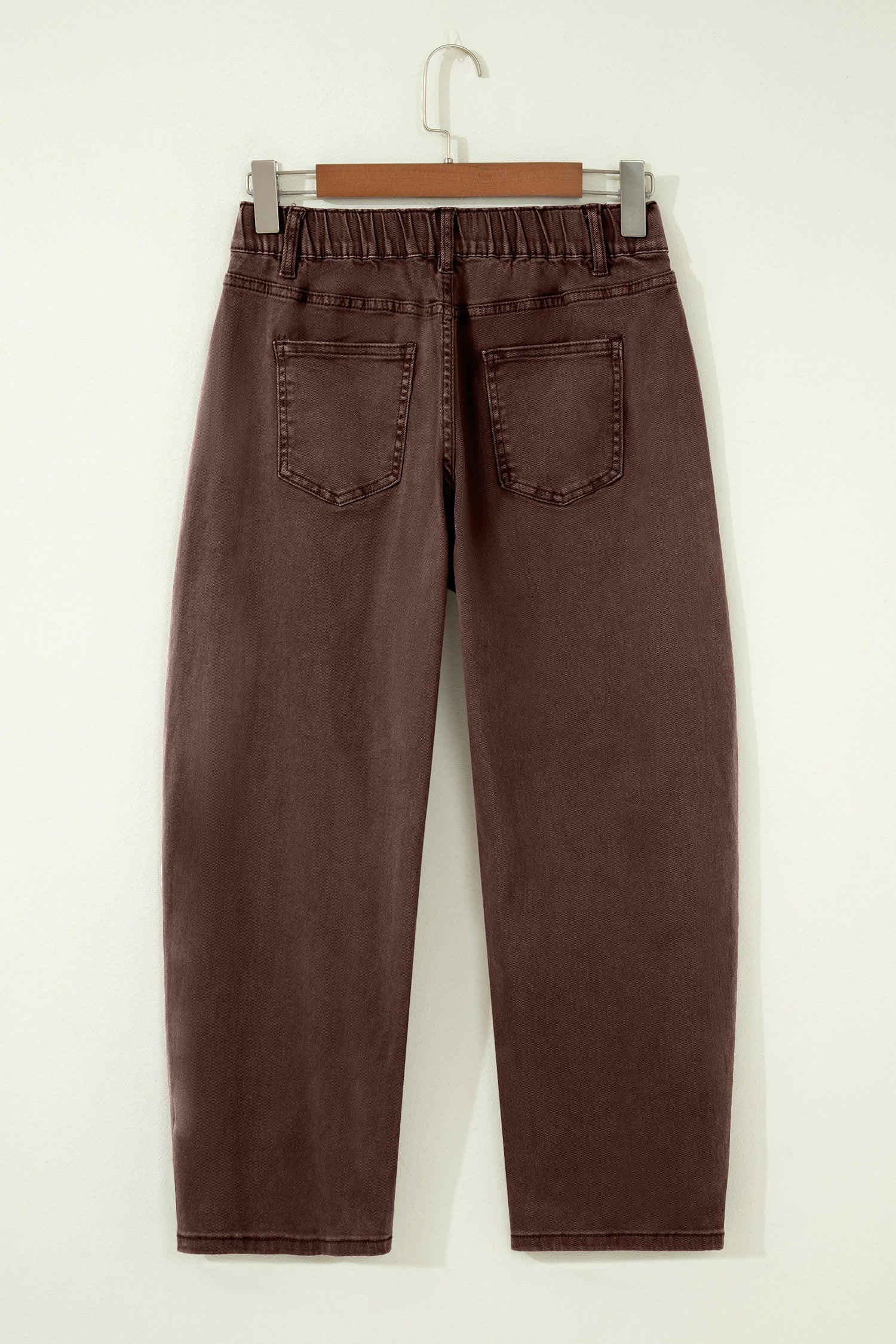Solid Denim Patch Pocket Barrel Leg Jeans