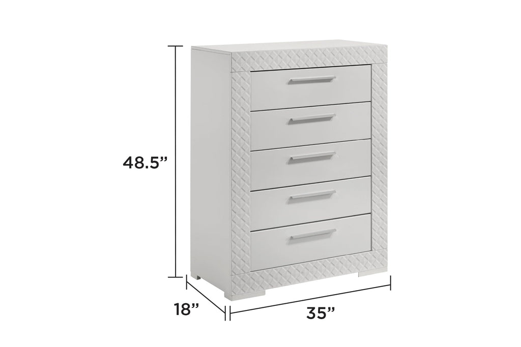 Blanca Modern Style 5 Pc Queen Bedroom Set with LED Headboard Made with Wood in White