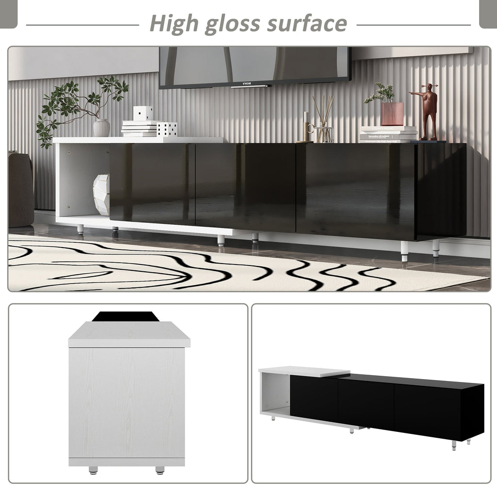 U-Can 70.1''-100'' Modern Stylish  TV Stand  TV Cabinet for 80+inch TV, White+Black, (Old SKU:WF299723AAB)