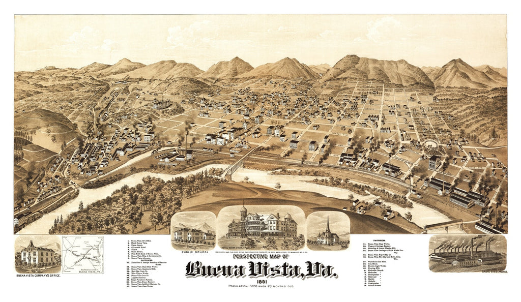 Vintage Map of Buena Vista, Virginia 1891