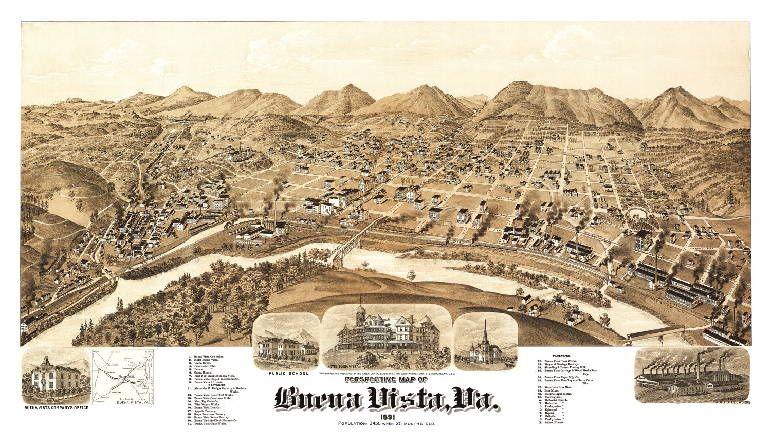 Vintage Map of Buena Vista, Virginia 1891