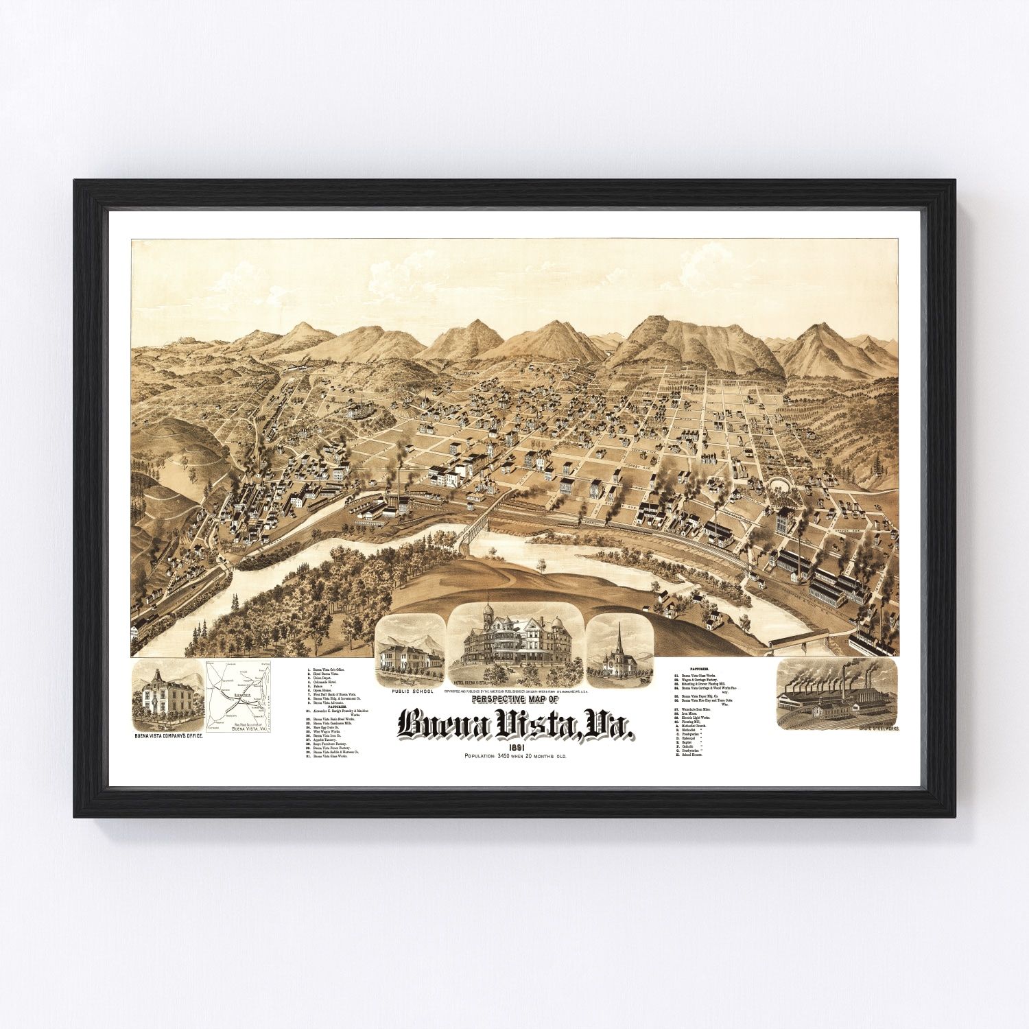 Vintage Map of Buena Vista, Virginia 1891