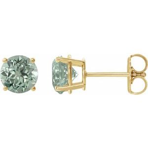 14K Yellow Gold 8 mm Lab-Grown Green Sapphire Earrings