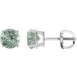 14K White Gold 8 mm Lab-Grown Green Sapphire Earrings
