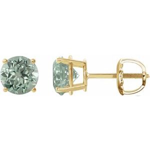 14K Yellow Gold 8 mm Lab-Grown Green Sapphire Earrings