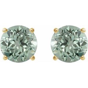 14K Yellow Gold 8 mm Lab-Grown Green Sapphire Earrings – image 2