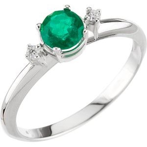 14K White Gold Natural Emerald & .04 CTW Natural Diamond Ring