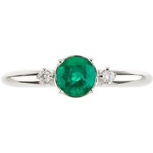 14K White Gold Natural Emerald & .04 CTW Natural Diamond Ring