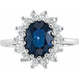 14K White Gold Natural Blue Sapphire & 1/2 CTW Natural Diamond Halo-Style Ring