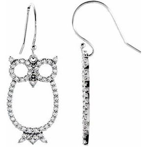 14K White Gold 1/2 CTW Natural Diamond Owl Earrings – image 3