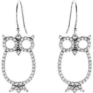 14K White Gold 1/2 CTW Natural Diamond Owl Earrings – image 4