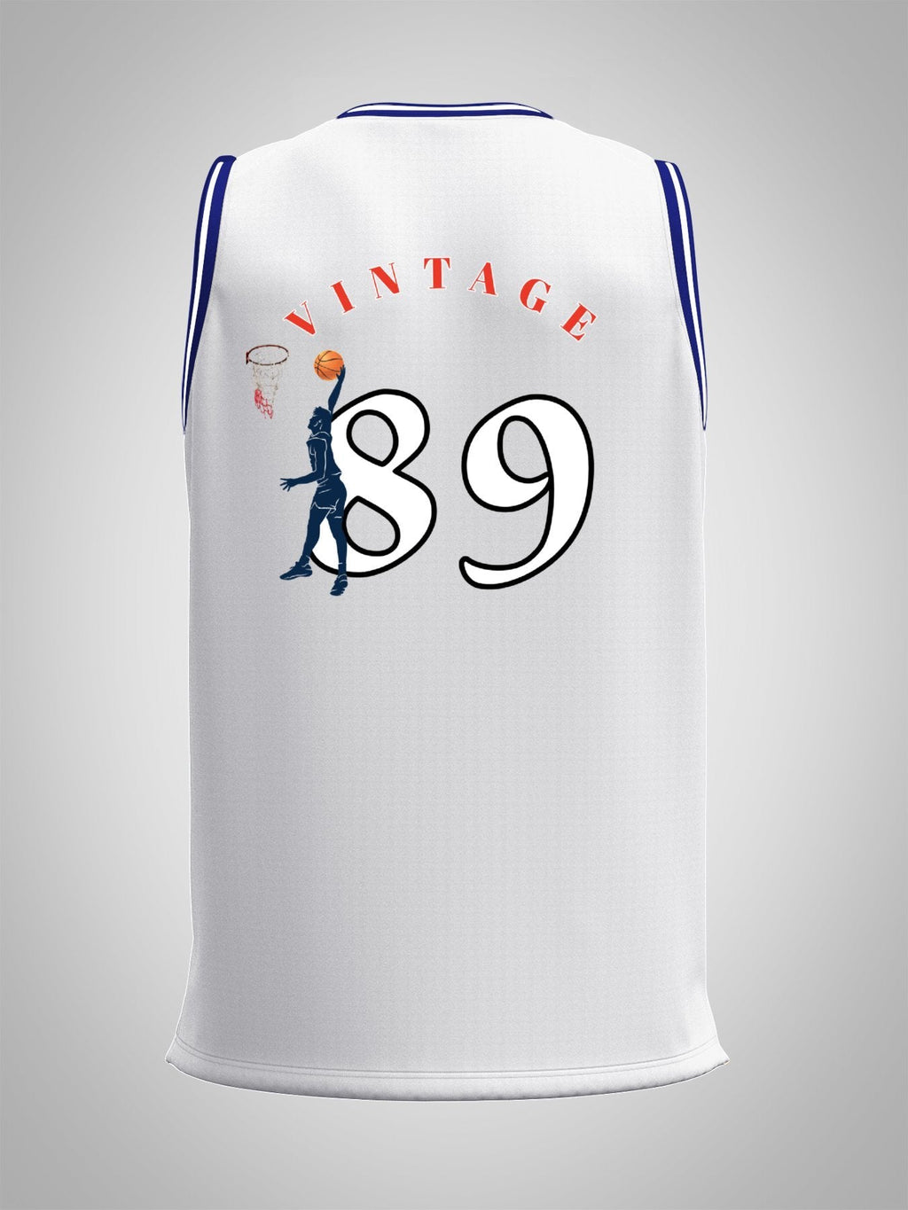 Vintage 89 Adult White with Blue Trim Basketball Jersey | Ships From USA