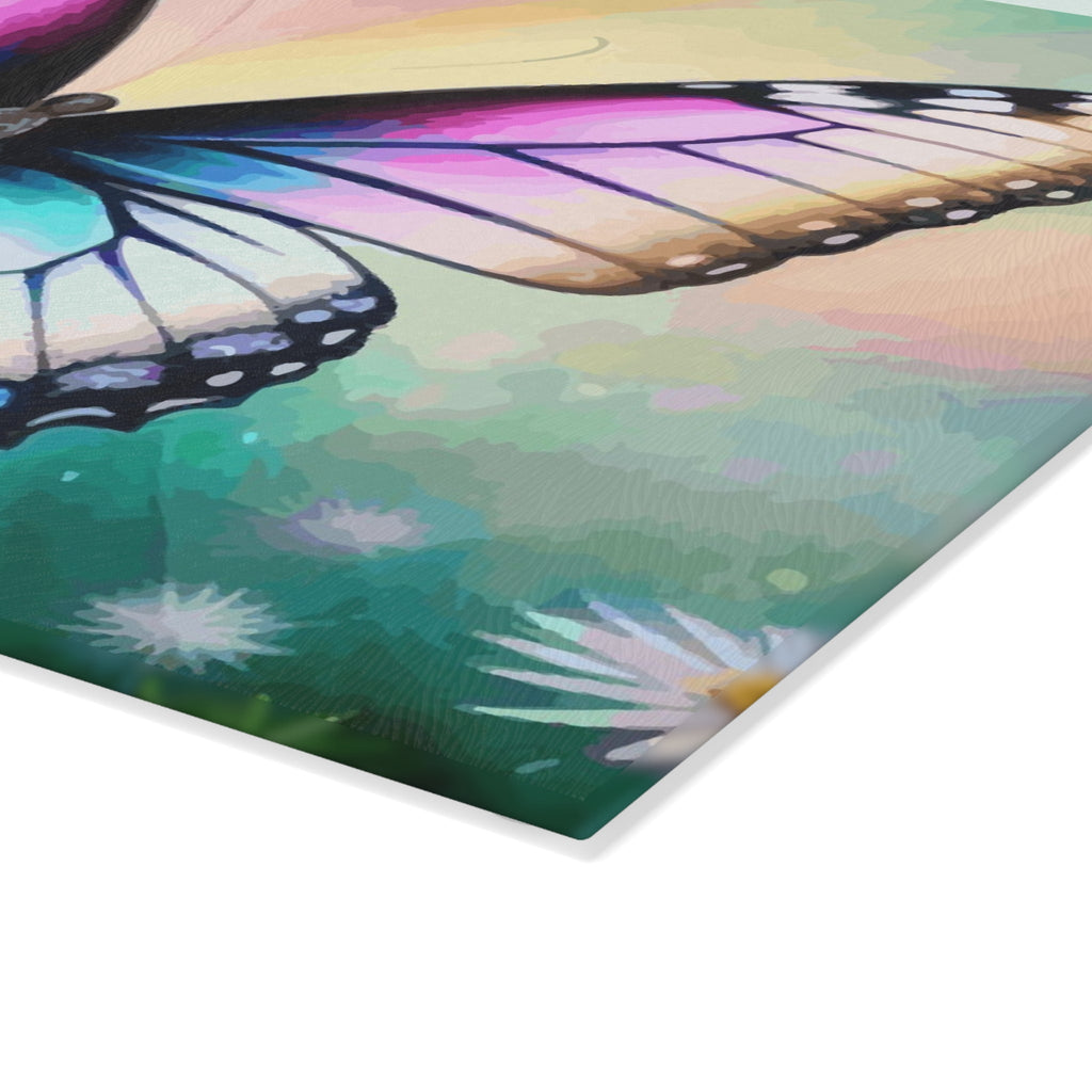 Beautiful Butterfly and Daisies Glass Cutting Board