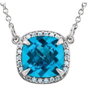 14K White Gold Natural Swiss Blue Topaz & .05 CTW Natural Diamond 16" Necklace